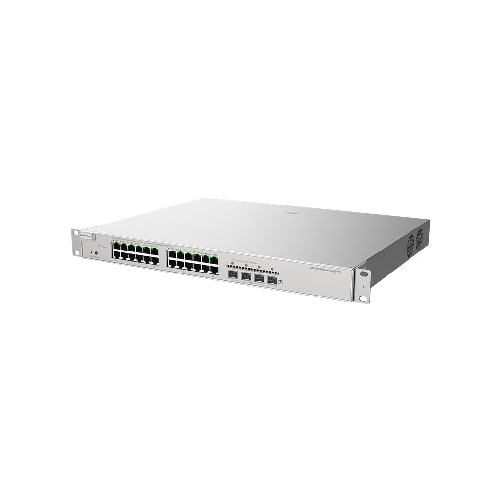 24 × 10/100/1000Base-T copper ports with auto-negotiation, 4 × 1GE SFP ports, fixed single AC power supply, PoE/PoE+ power supply, 370 W PoE power supply
