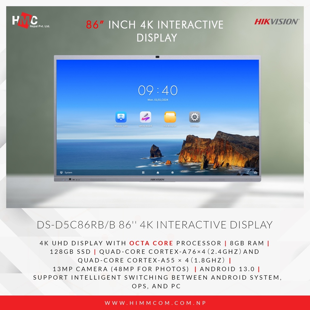 شاشة تفاعلية ذكية 86 بوصة 4K من Hikvision 