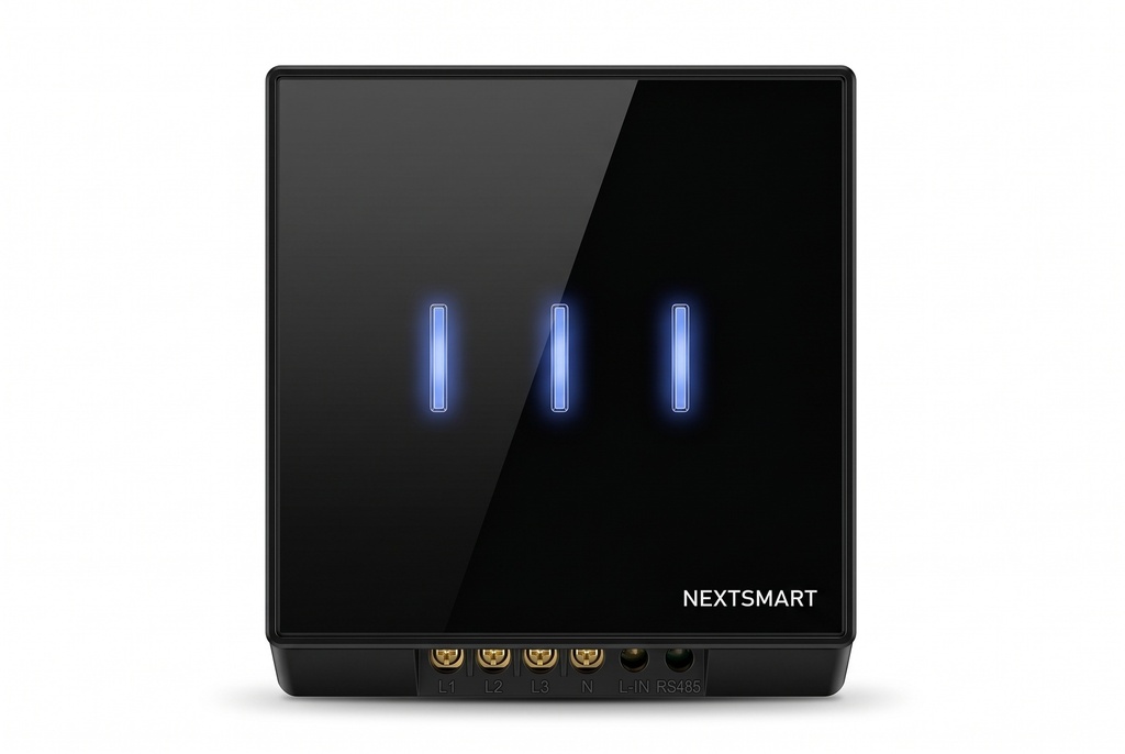 Zigbee 3-gang smart wall switch with 16 amp relay and N and L connections, with a stylish design of black glass and black PC frame for controlling lighting and smart devices.