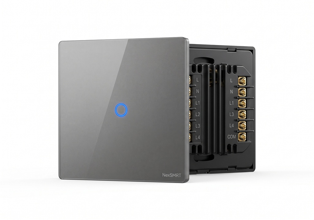مفتاح زر ذكي (Smart Button Switch) بقدرة 16 أمبير مع توصيل NوL، أحادي(1Gang) وباللون الأسود، يوفّر تحكمًا عمليًا وأنيقًا بالإضاءة أو الأجهزة الذكية