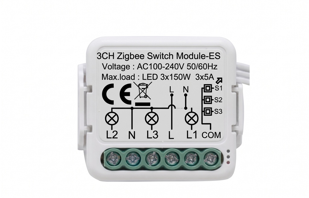 وحدة مفتاح ذكي Zigbee بتوصيل NوL، أحادية (2Gang) وبقدرة 16 أمبير، تتيح تحويل المفاتيح التقليدية الحالية إلى مفاتيح ذكية، وتعمل بجهد AC 100–240فولت/50–60هرتز للتحكم الذكي بالإضاءة والأجهزة الكهربائية.