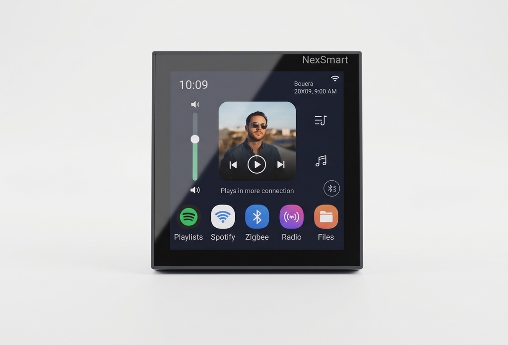4" Touch Screen with amplifier 2*25W, equipped with bluetooth, USB / TF, RS485 protocol, Android, black color, used as Smart home control