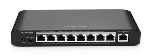 8-Port Gigabit Unmanaged Switch, 9 Gigabit RJ45 ports, external AC-DC power adaptor, support PoE/ PoE+, PoE power budget: 54W